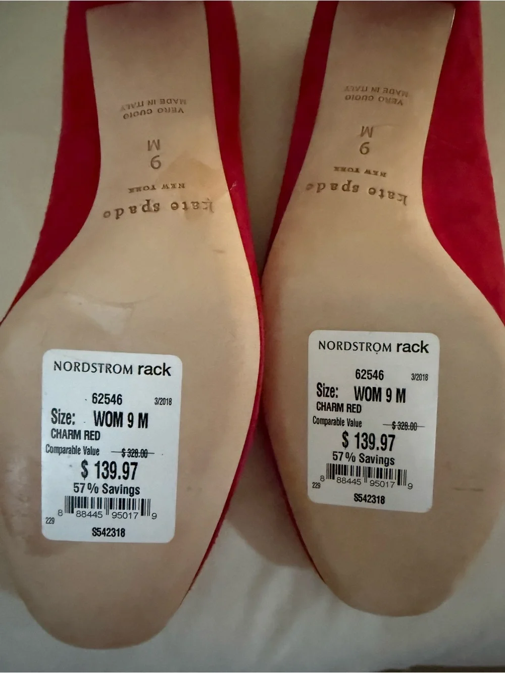 kate spade Red Suede Mid Block Heels with Gold Bow